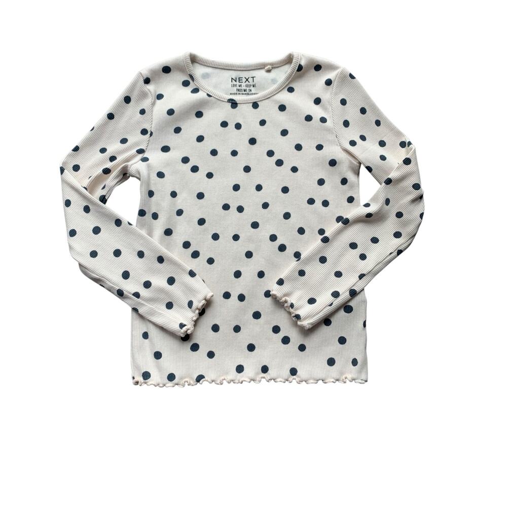 Next UK Ribbed Dotted Lettuce Hem Shirt